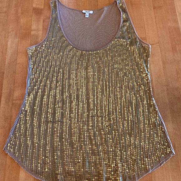 CACHE sequined tank t-shirt. Matte/antique gold. Size L - Picture 1 of 4